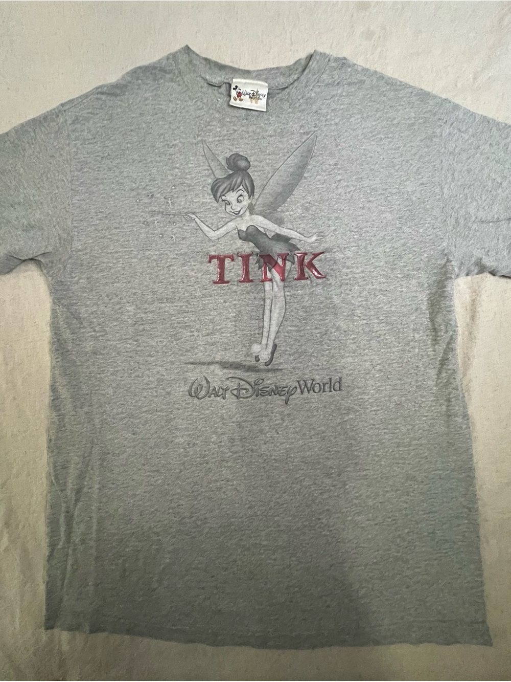 Disney Gray Tink Graphic Tee with Red Lettering